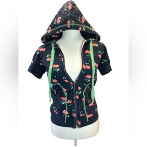 Juicy Couture Vintage Y2K Hooded Zip Up Short Sleeve Cherry Print